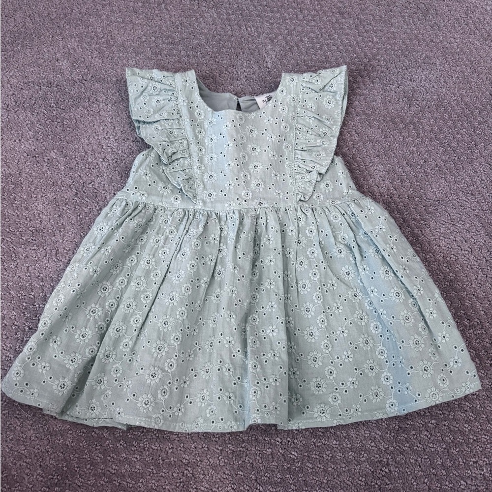 NWT M.L. Kids Charming Mint Green Eyelet Dress. 12 Months.